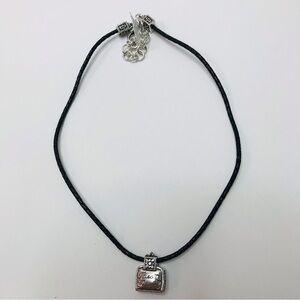 BRIGHTON Black Leather Braided Strap Best Friends Charm Necklace